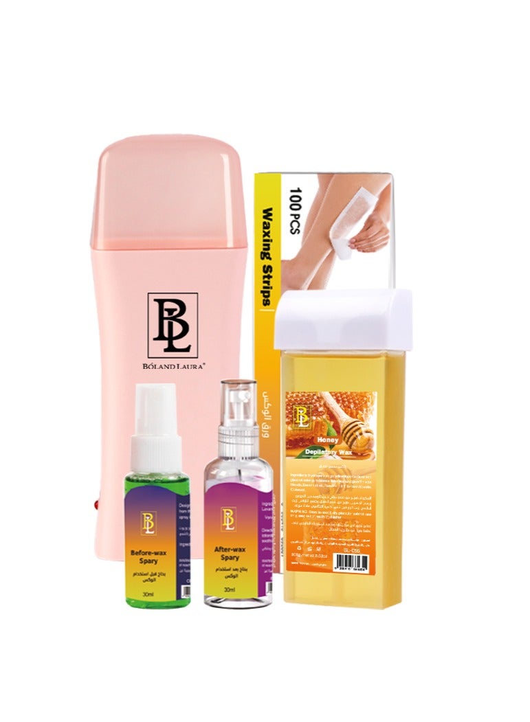 BOLAND LAURA Hair removal kit includes a heating device, 2 wax rolls, pre- and post-hair removal spray, and 100 wax strips. - Image 5