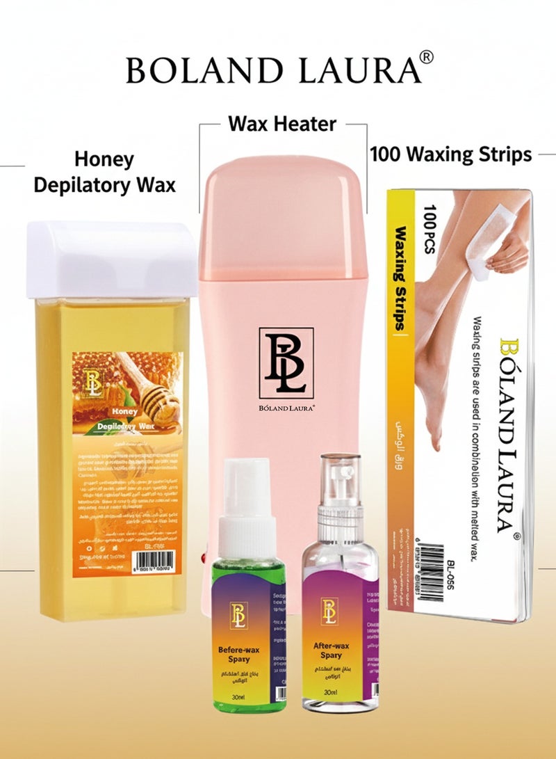 BOLAND LAURA Premium Honey Waxing Kit Heater + Honey Depilatory Wax + 100 Waxing Strips + Pre-Wax Spray + After-Wax Spray - Image 2