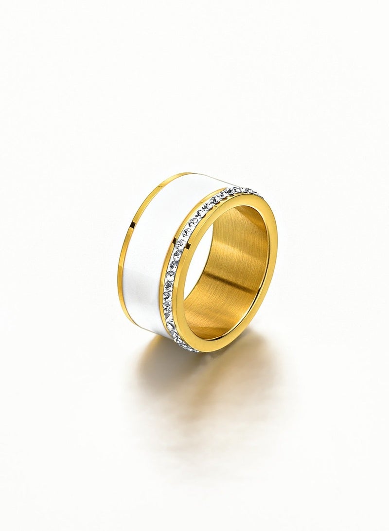 ROMAD A luxurious, rust-resistant ring reinforced with white ceramic and studded with cubic zirconia for a sophisticated look. - Image 1