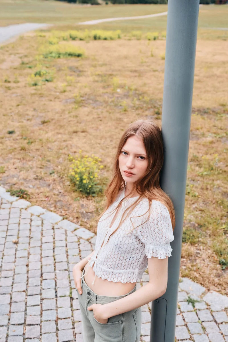 H&M Cropped pointelle-knit top