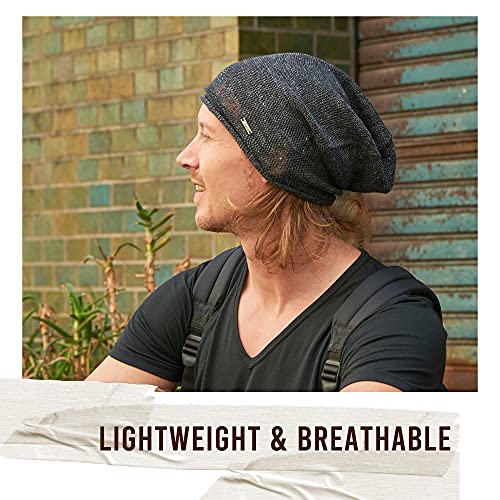 CHARM Linen Beanie Hat for Summer - Mens Slouchy Beanie Womens Baggy Knit Cap Cooling Hat Black - Image 5