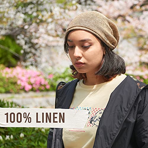 CHARM Linen Beanie Hat for Summer - Mens Slouchy Beanie Womens Baggy Knit Cap Cooling Hat Black - Image 2