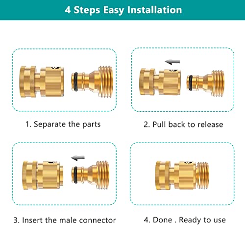 Finest Garden Hose Quick Connector, Solid Brass 3/4 Inch Thread Fitting No-Leak Water Hose Female and Male Easy Connect (6 Sets) - Image 3