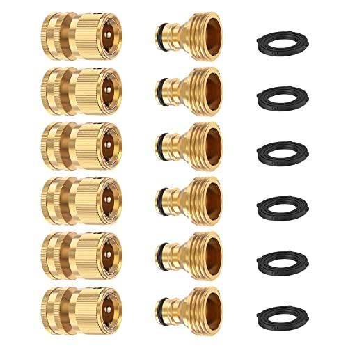 Finest Garden Hose Quick Connector, Solid Brass 3/4 Inch Thread Fitting No-Leak Water Hose Female and Male Easy Connect (6 Sets) - Image 1
