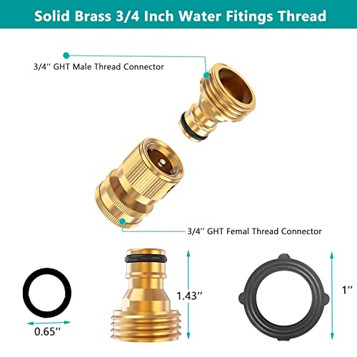 Finest Garden Hose Quick Connector, Solid Brass 3/4 Inch Thread Fitting No-Leak Water Hose Female and Male Easy Connect (6 Sets) - Image 2