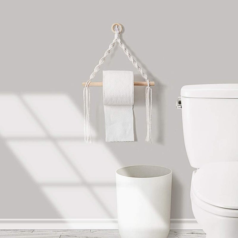 ALKAYAN Macrame Toilet Paper Holder with Wooden Rod, Boho Bathroom Decor, Cotton Rope... - Image 2