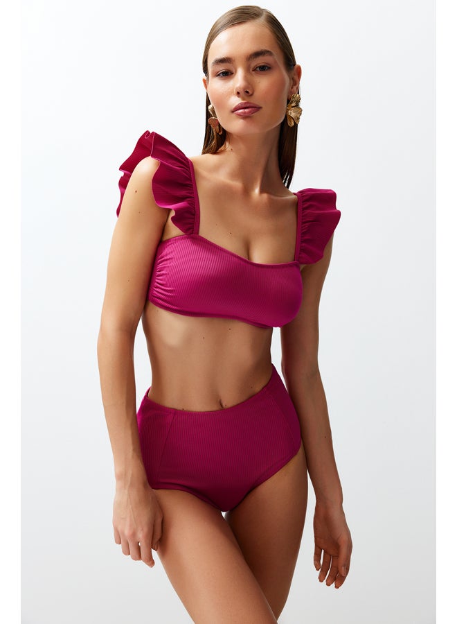 trendyol طقم بيكيني فوشيا Bralette مكشكش عالي الخصر TBESS22BT0049  - Image 2
