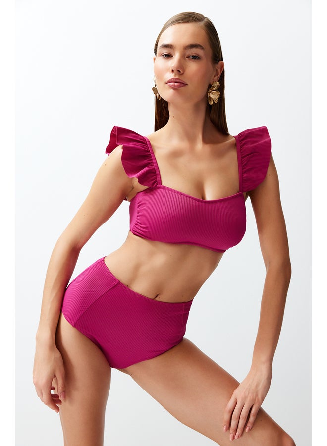 trendyol طقم بيكيني فوشيا Bralette مكشكش عالي الخصر TBESS22BT0049  - Image 1