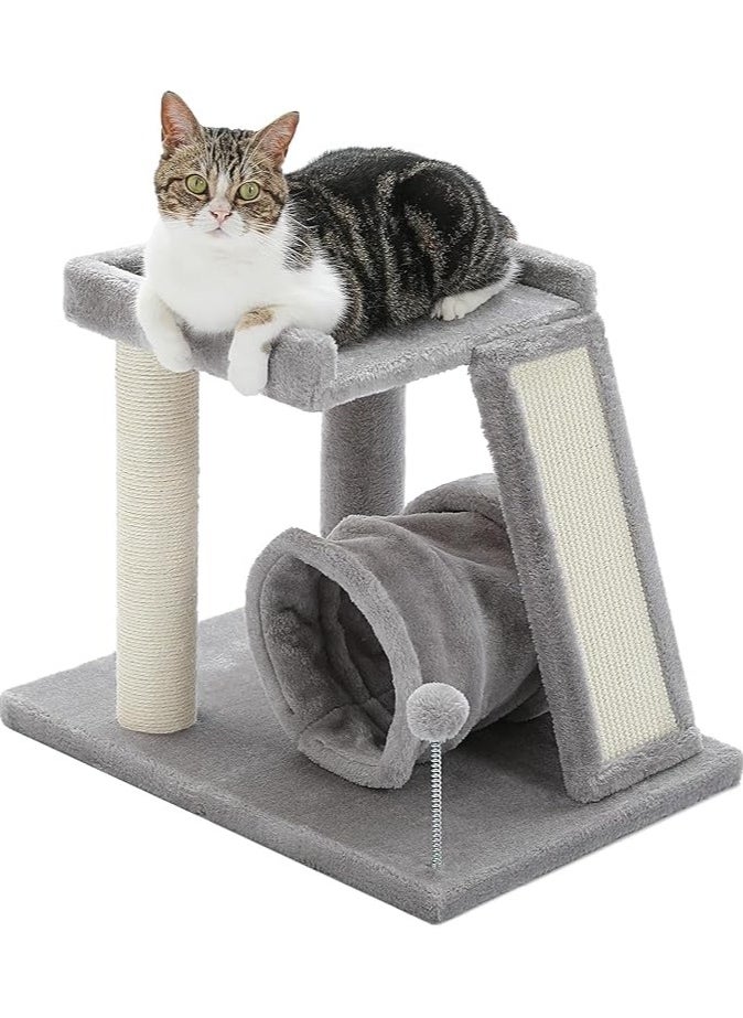 Alissa - Small Cat Tree with Cat Play Tunnel, 4-in-1 Cat Tower Cat Scratching Post with Large Top Cat Perch and Scratching Board for Indoor Cats - Image 1