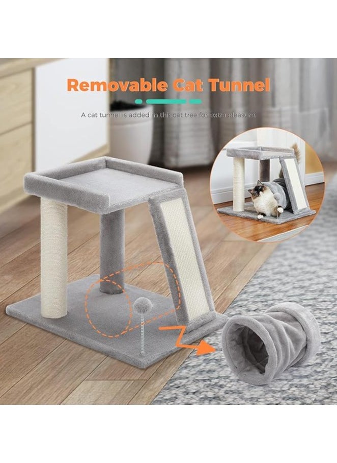 Alissa - Small Cat Tree with Cat Play Tunnel, 4-in-1 Cat Tower Cat Scratching Post with Large Top Cat Perch and Scratching Board for Indoor Cats - Image 1