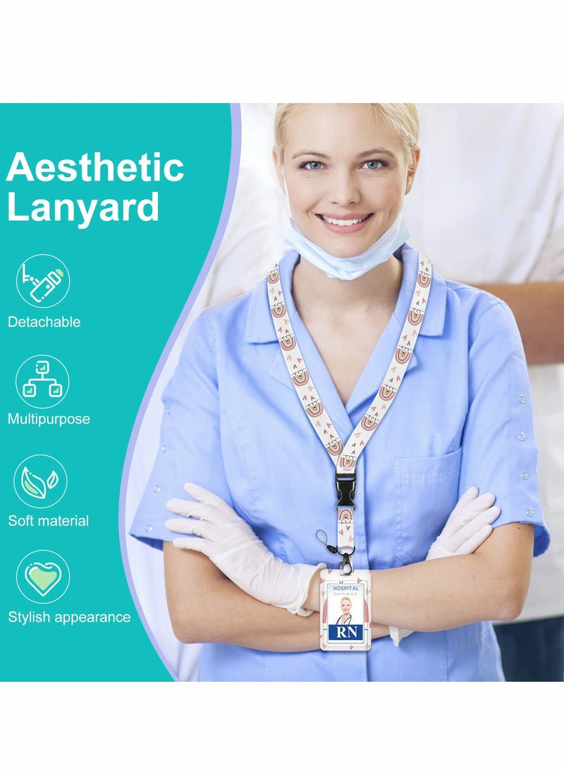 Boho ID Badge Holder with Lanyard & Retractable Reel Clip - Perfect for Nurses, Doctors & Students - Vertical Name Tag Protector - Image 2