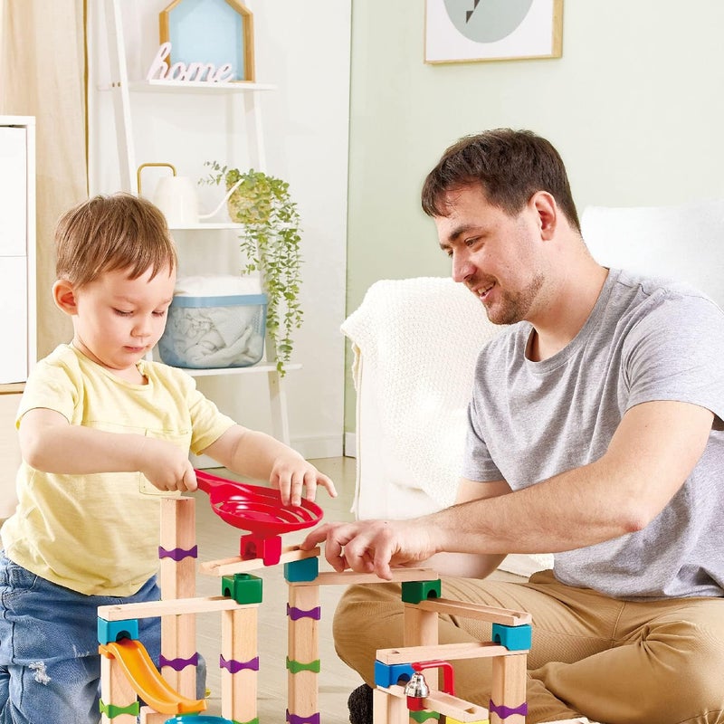 Hape Upgraded general material Tricks n Twists Marble Track | Wooden DIY Marble Run Set, STEAM Educational Learning Toy, 129 Pieces, for Kids 3 Years+ Cost saving user oriented build - Image 5