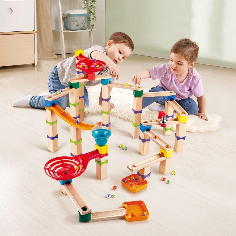 Hape Upgraded general material Tricks n Twists Marble Track | Wooden DIY Marble Run Set, STEAM Educational Learning Toy, 129 Pieces, for Kids 3 Years+ Cost saving user oriented build - Image 4