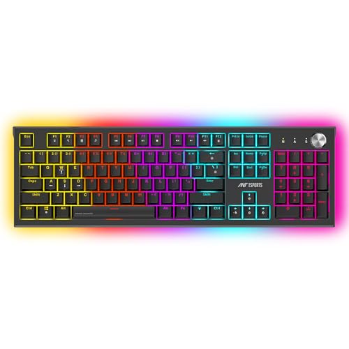 Ant Esports MK1850 Mechanical Wired Gaming Keyboard Blue Switch Hot-Swap Mech Keyboard with Volume Knob 17 Modes RGB Backlit Full Keys Anti-Ghosting,Dual Colour Injection Moulded Key capsfor PC-Black - Image 1