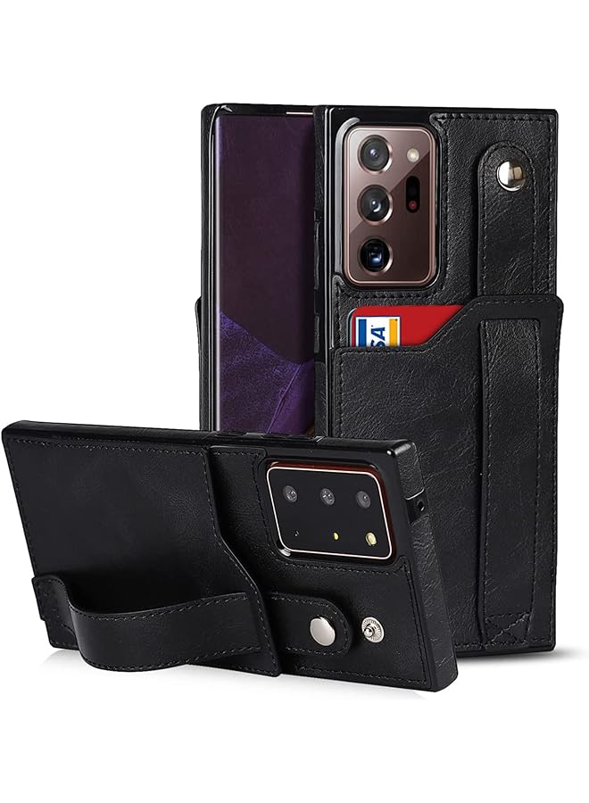 إيروريكس حافظة لهاتف سامسونج نوت 20 ألترا، حافظة محفظة مع حزام معصم قابل للتعديل وحامل بطاقات ائتمان من الجلد الصناعي وغطاء حماية هجين لهاتف سامسونج جالاكسي نوت 20 ألترا 5G مقاس 6.9 بوصة، أسود - Image 1