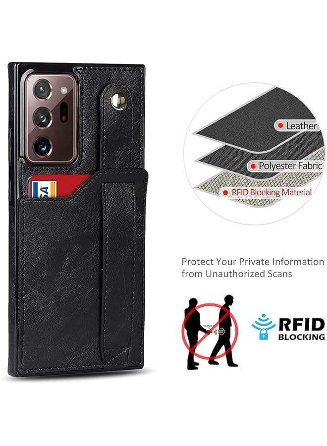 إيروريكس حافظة لهاتف سامسونج نوت 20 ألترا، حافظة محفظة مع حزام معصم قابل للتعديل وحامل بطاقات ائتمان من الجلد الصناعي وغطاء حماية هجين لهاتف سامسونج جالاكسي نوت 20 ألترا 5G مقاس 6.9 بوصة، أسود - Image 5