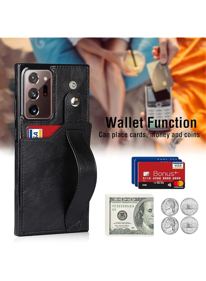 إيروريكس حافظة لهاتف سامسونج نوت 20 ألترا، حافظة محفظة مع حزام معصم قابل للتعديل وحامل بطاقات ائتمان من الجلد الصناعي وغطاء حماية هجين لهاتف سامسونج جالاكسي نوت 20 ألترا 5G مقاس 6.9 بوصة، أسود - Image 3