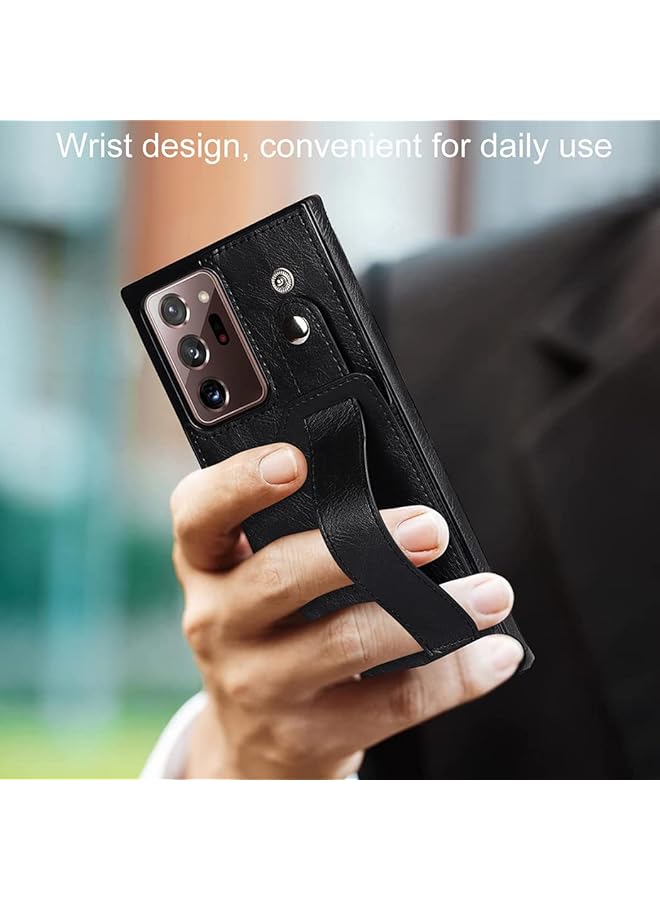 إيروريكس حافظة لهاتف سامسونج نوت 20 ألترا، حافظة محفظة مع حزام معصم قابل للتعديل وحامل بطاقات ائتمان من الجلد الصناعي وغطاء حماية هجين لهاتف سامسونج جالاكسي نوت 20 ألترا 5G مقاس 6.9 بوصة، أسود - Image 2