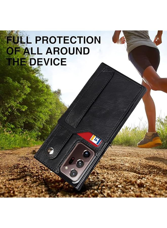 إيروريكس حافظة لهاتف سامسونج نوت 20 ألترا، حافظة محفظة مع حزام معصم قابل للتعديل وحامل بطاقات ائتمان من الجلد الصناعي وغطاء حماية هجين لهاتف سامسونج جالاكسي نوت 20 ألترا 5G مقاس 6.9 بوصة، أسود - Image 4