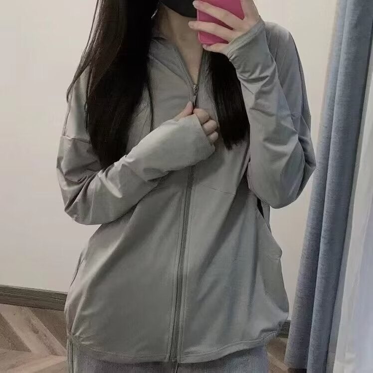2024 Summer Fashion New Slim-Fit Slimming Hooded Finger Hole Long Sleeve Jacket Quick-Drying Running Sports Fitness Yoga Clothes - Image 5