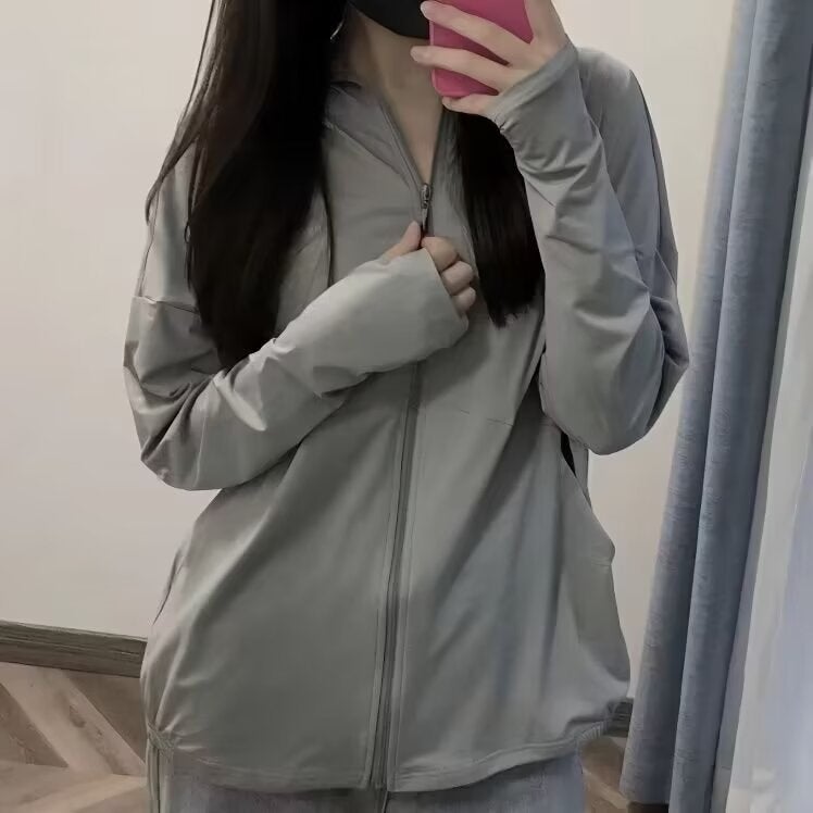2024 Summer Fashion New Slim-Fit Slimming Hooded Finger Hole Long Sleeve Jacket Quick-Drying Running Sports Fitness Yoga Clothes - Image 1