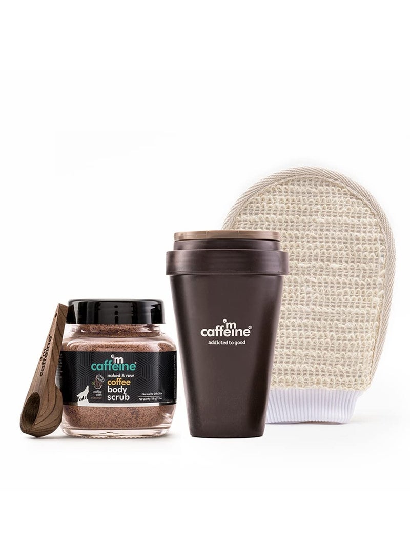 MCaffeine mCaffeine Coffee Body Exfoliation Kit with Body Scrub, Body Wash & Bath Glove | Exfoliates, Deeply Cleanses, Polishes & Removes Tan | Skin Care Combo for All Skin Types  - Image 1