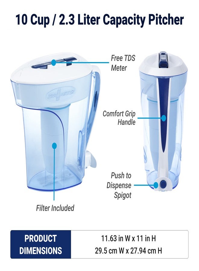 ZeroWater 10-Cup Ready-Pour 5-Stage Water Filter Pitcher 0 TDS for Improved Tap Water Taste - IAPMO Certified to Reduce Lead, Chromium, and PFOA/PFOS - Image 3