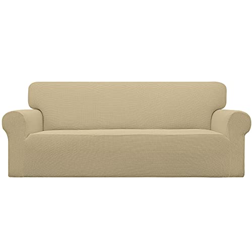 Easy-Going EasyGoing Stretch Oversized Sofa Slipcover 1Piece Sofa Cover Furniture Protector Couch Soft with Elastic Bottom for Kids Polyester Spandex Jacquard Fabric Small Checks Beige - Image 1