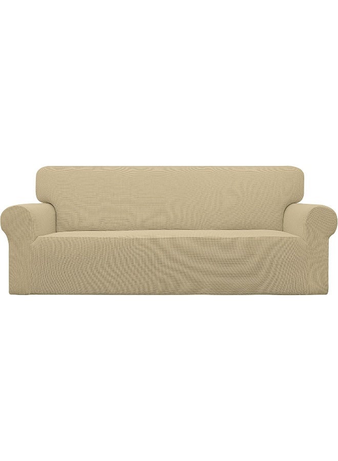Easy-Going EasyGoing Stretch Oversized Sofa Slipcover 1Piece Sofa Cover Furniture Protector Couch Soft with Elastic Bottom for Kids Polyester Spandex Jacquard Fabric Small Checks Beige - Image 5