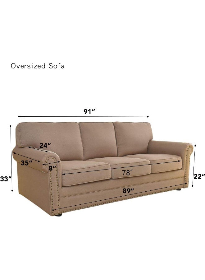 Easy-Going EasyGoing Stretch Oversized Sofa Slipcover 1Piece Sofa Cover Furniture Protector Couch Soft with Elastic Bottom for Kids Polyester Spandex Jacquard Fabric Small Checks Beige - Image 4