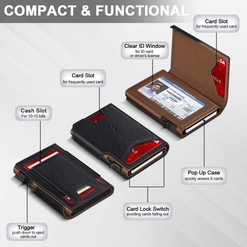 SEMORID Wallet for Men Wallet with Slim Pop Up Card Holder 9-13 Cards, Bifold Minimalist Smart Wallet RFID Blocking Credit Card Holder with ID Window & Stretchable Cash Slot Compact Metal Aluminum Card Case - Image 5