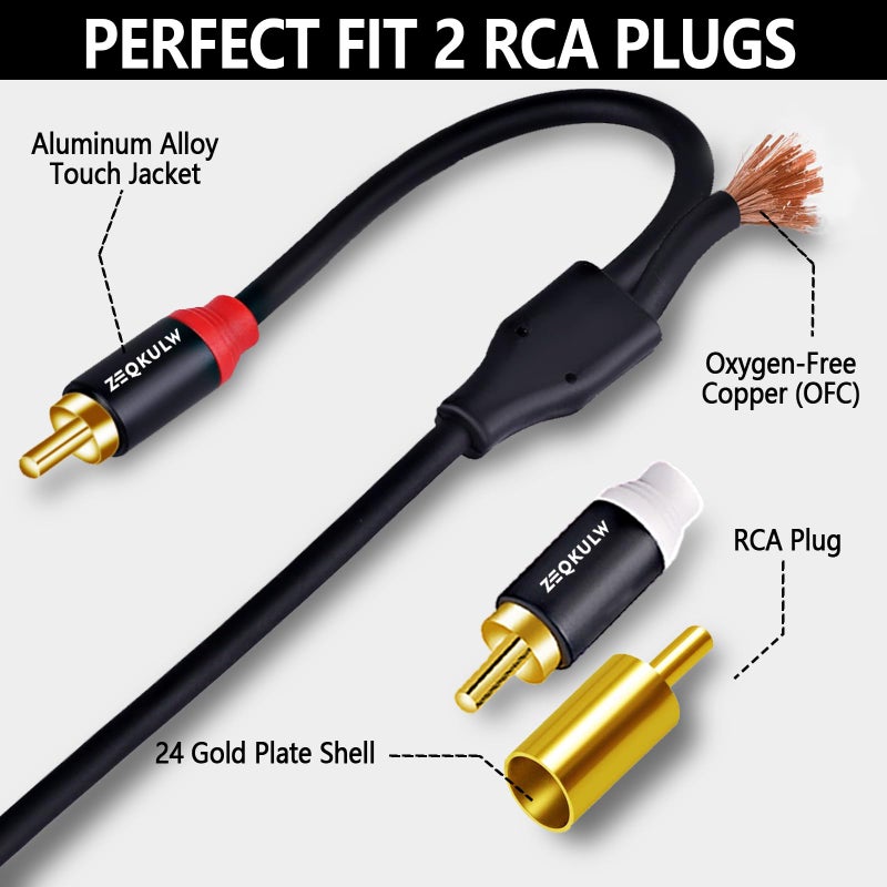 ZEQKULW RCA Audio Cable 10 ft 2RCA Male to Male Stereo Audio RCA Cables Dual Shielded Gold-Plated 2 RCA Stereo Cable for car Audio Video Cord, Hi-Fi Systems or Home Theater, HDTV(1, Black,10FT) - Image 3
