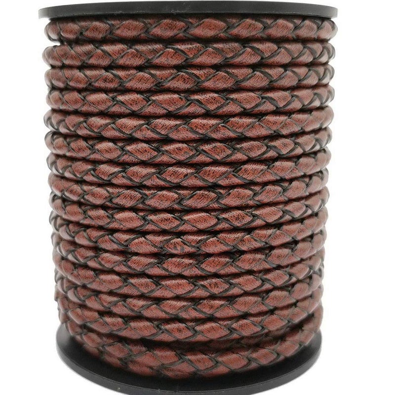 shapesbyX 5 Yards Braided Bolo Cords Regenerated Leather Strap 40mm Diameter Round for Jewelry Making or Beading Antique Brown