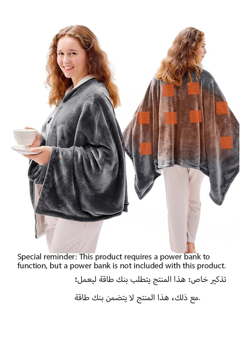 ايكانبو بطانية تدفئة كهربائية قابلة للارتداء والحمل، مزودة بمنفذ USB، للبالغين، 3 مستويات و8 مناطق تدفئة، للاستخدام الداخلي والخارجي، لون رمادي غامق (البطارية غير متضمنة) - Image 1