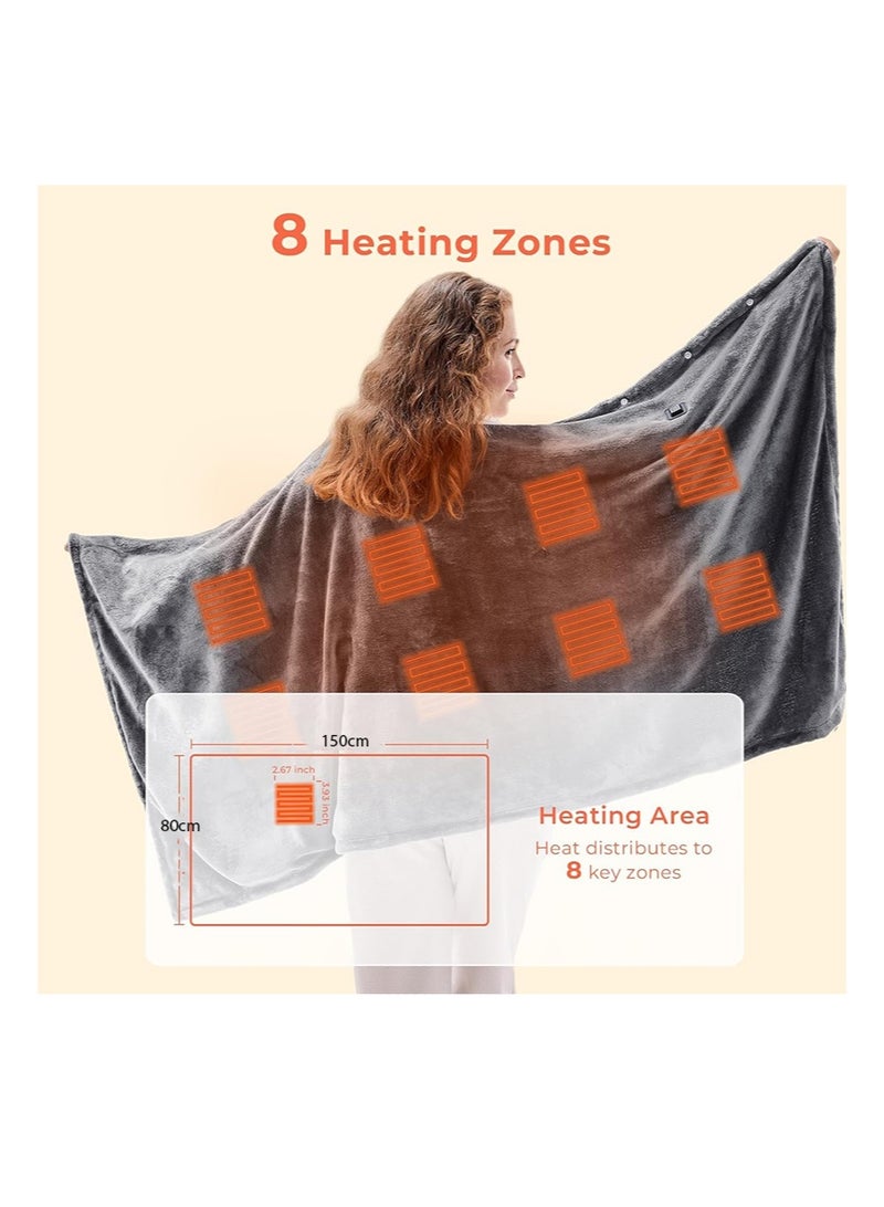 ايكانبو بطانية تدفئة كهربائية قابلة للارتداء والحمل، مزودة بمنفذ USB، للبالغين، 3 مستويات و8 مناطق تدفئة، للاستخدام الداخلي والخارجي، لون رمادي غامق (البطارية غير متضمنة) - Image 3