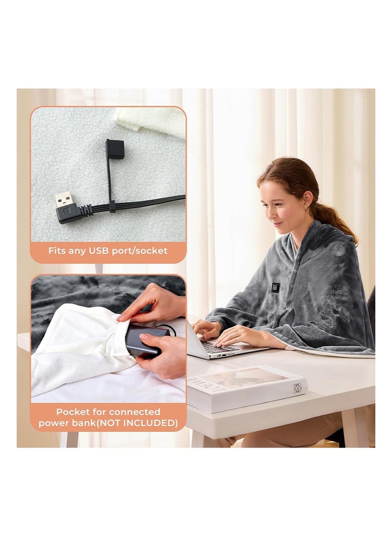 ايكانبو بطانية تدفئة كهربائية قابلة للارتداء والحمل، مزودة بمنفذ USB، للبالغين، 3 مستويات و8 مناطق تدفئة، للاستخدام الداخلي والخارجي، لون رمادي غامق (البطارية غير متضمنة) - Image 4