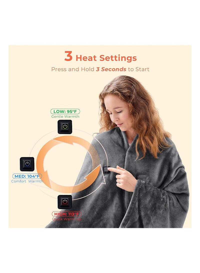 ايكانبو بطانية تدفئة كهربائية قابلة للارتداء والحمل، مزودة بمنفذ USB، للبالغين، 3 مستويات و8 مناطق تدفئة، للاستخدام الداخلي والخارجي، لون رمادي غامق (البطارية غير متضمنة) - Image 2