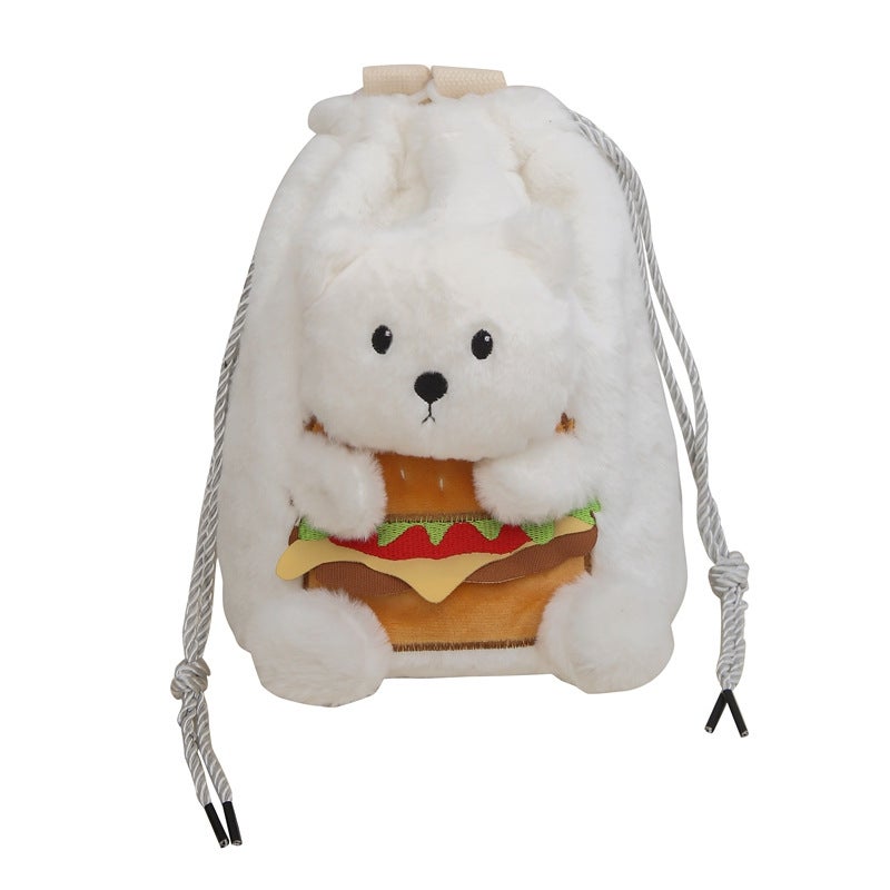 Cute Hamburger Bear Backpack Cartoon Doll Crossbody Bag Plush Doll Multi-Purpose Small Backpack Women'S Gift - Image 1