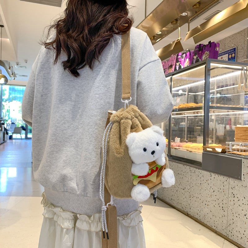 Cute Hamburger Bear Backpack Cartoon Doll Crossbody Bag Plush Doll Multi-Purpose Small Backpack Women'S Gift - Image 3