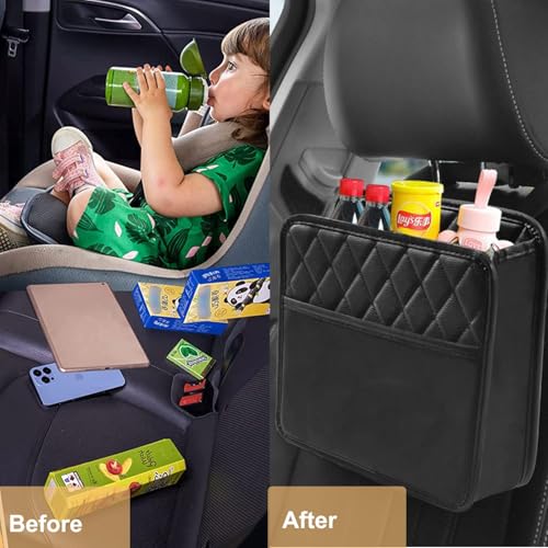 Vizaro Car back Seat organizer and hanging storage bag-Premium leather 25.5 CM Multifunction Car Seat Back Organizer for Kids & Adults (Black) - Image 3