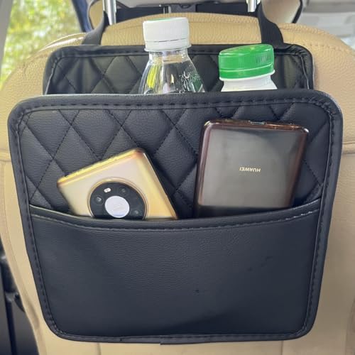 Vizaro Car back Seat organizer and hanging storage bag-Premium leather 25.5 CM Multifunction Car Seat Back Organizer for Kids & Adults (Black) - Image 2