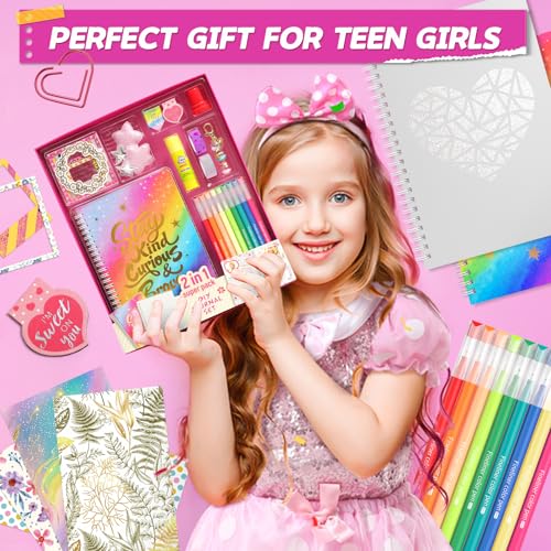 ADUSRIZ 2-Pack DIY Journal Kit for Girls, Journal Set with Stickers, Birthday Gifts for Teen Girls, Decorate Your Planner/Organizer, Journaling Arts Craft Kit, Ideal Gifts for 8-12 13 14 Year Old Girl - Image 4