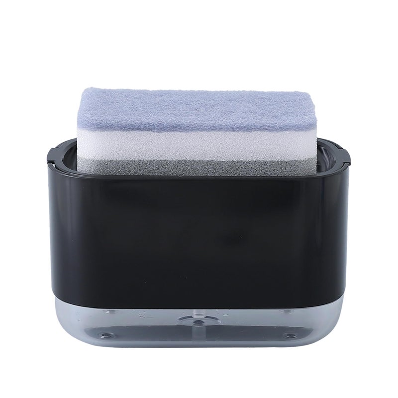 The Better Home Bathroom Soap Dispensers | 300ml | 2 in 1 Press Soap Dish for Kitchen Sink | Multifunctional Soap Dispenser Pump with Sponge Holder | Durable Kitchen Accessories Items | Black - Image 1