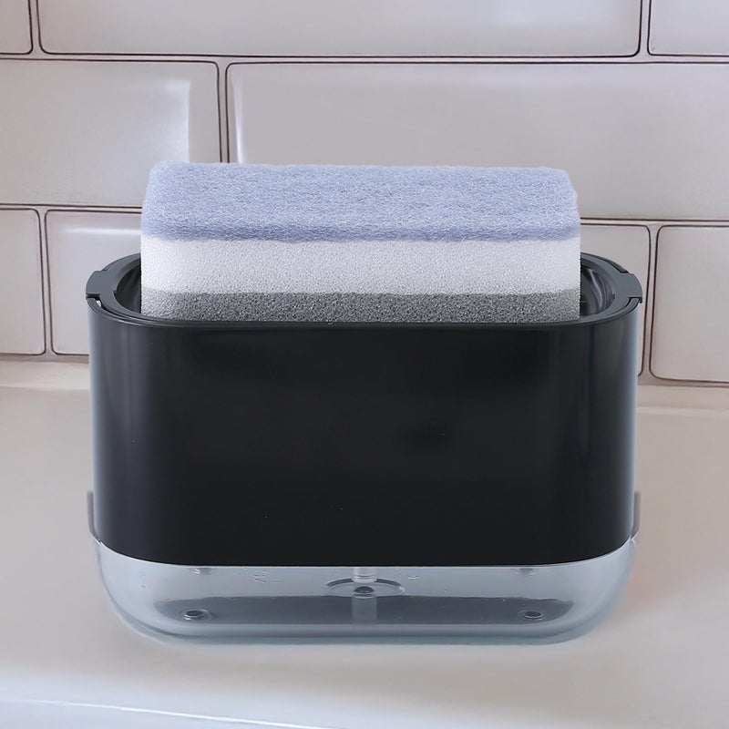 The Better Home Bathroom Soap Dispensers | 300ml | 2 in 1 Press Soap Dish for Kitchen Sink | Multifunctional Soap Dispenser Pump with Sponge Holder | Durable Kitchen Accessories Items | Black - Image 2