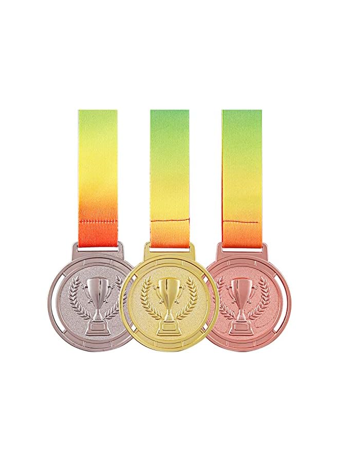 promass Medals Metal Gold Silver Bronze Medals Winner Awards Olympic Style Medal with Rainbow Ribbon in Any Event, 2.55 inch, 3Pcs - Image 5