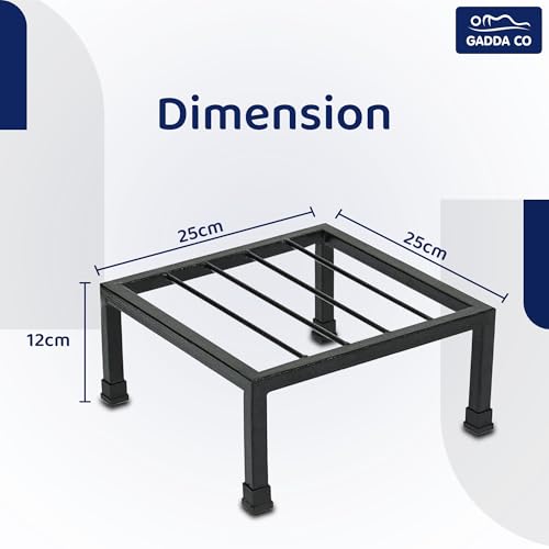 GADDA CO Square Plant Stand Set of 4 with Strong Black Metal Stand | 25x25x12 cm | 100 KG Load | Stylish Indoor & Outdoor Pot Stand for Balcony, Home & Garden Decoration | Rust-Resistant Gamla Holder - Image 2