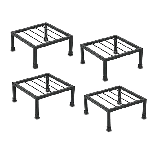 GADDA CO Square Plant Stand Set of 4 with Strong Black Metal Stand | 25x25x12 cm | 100 KG Load | Stylish Indoor & Outdoor Pot Stand for Balcony, Home & Garden Decoration | Rust-Resistant Gamla Holder - Image 1