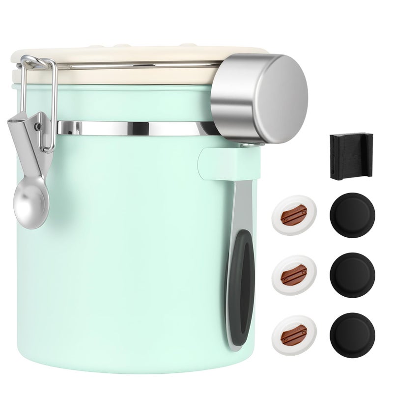 ShanSon Coffee Canister Airtight Coffee Container Stainless Steel Coffee Bean Storage Container with Scoop Coffee Canister for Beans Grounds Sugar Flour Tea Cereal,16OZ,Green - Image 1