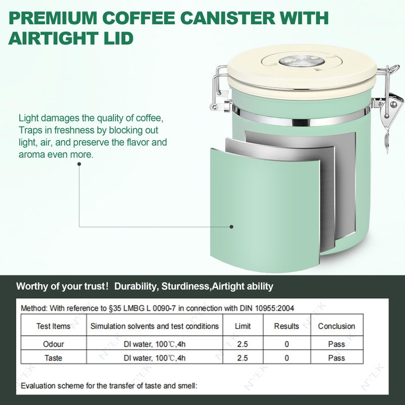 ShanSon Coffee Canister Airtight Coffee Container Stainless Steel Coffee Bean Storage Container with Scoop Coffee Canister for Beans Grounds Sugar Flour Tea Cereal,16OZ,Green - Image 4
