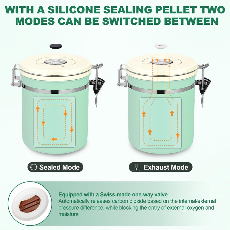 ShanSon Coffee Canister Airtight Coffee Container Stainless Steel Coffee Bean Storage Container with Scoop Coffee Canister for Beans Grounds Sugar Flour Tea Cereal,16OZ,Green - Image 2